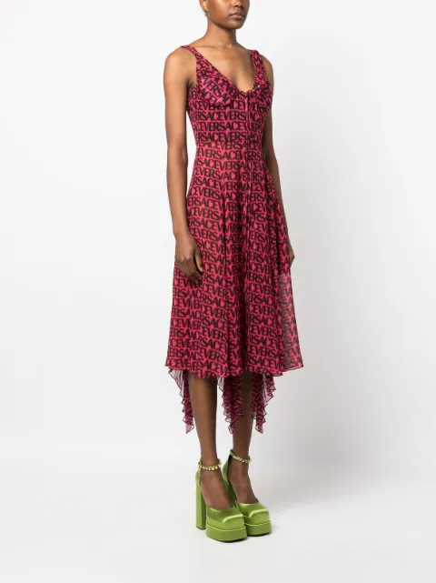 Versace logo-print asymmetric-hem silk dress 10100091A07256 - 2