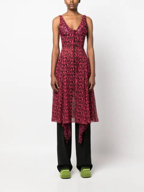 Versace logo-print asymmetric-hem silk dress 10100091A07256 - 1