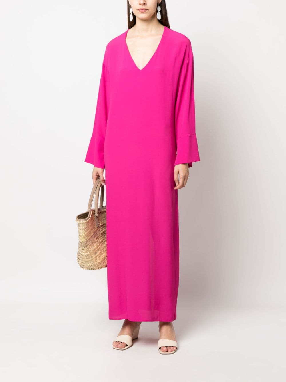 Shop Federica Tosi Long V-neck Dress In Pink