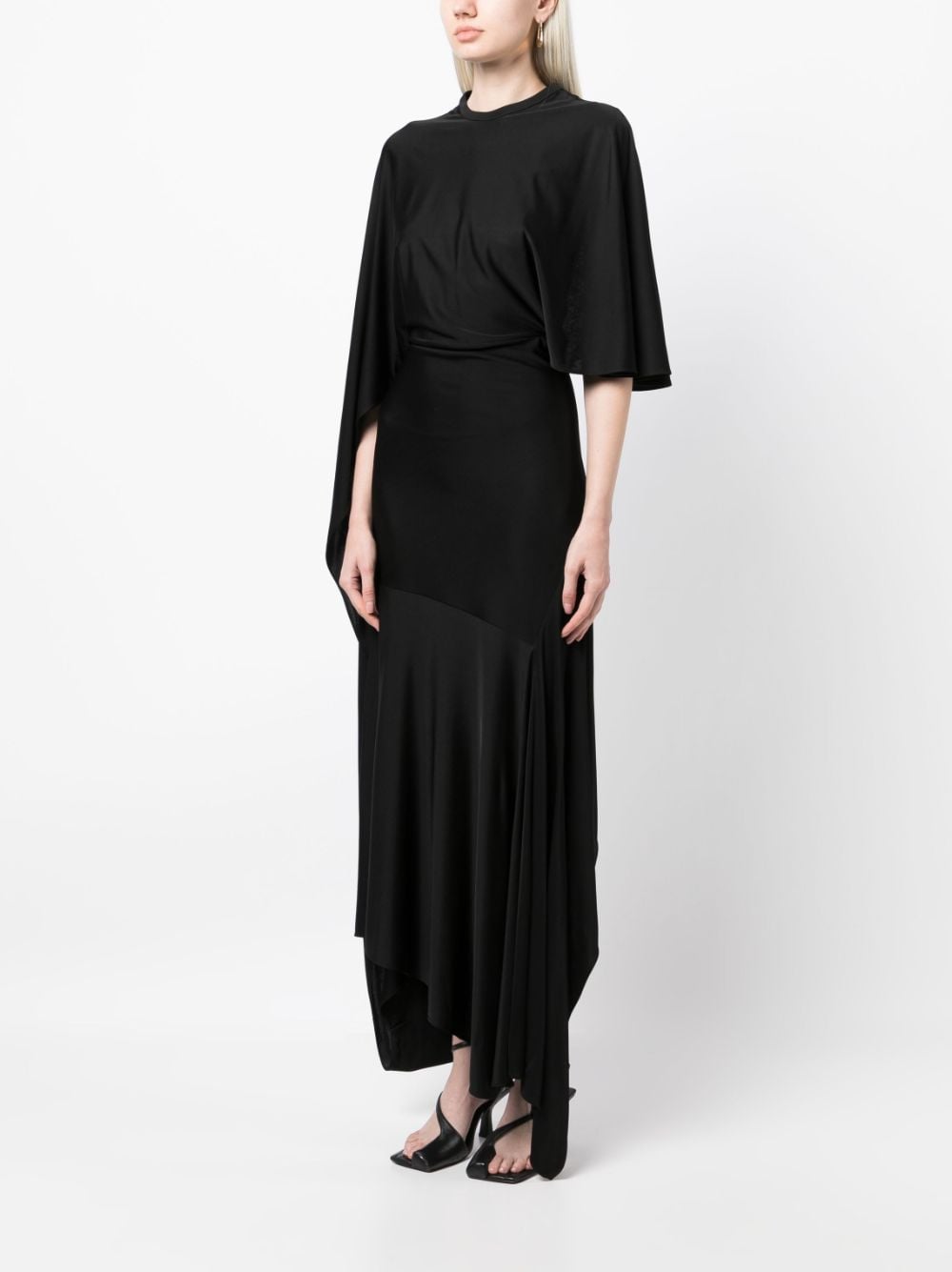 Shop Stella Mccartney Cape-sleeve Asymmetric Dress In Black