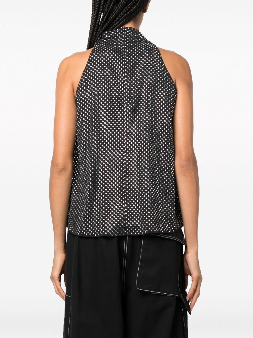 Shop P.a.r.o.s.h Rhinestone-embellished Cowl-neck Tank Top In Black