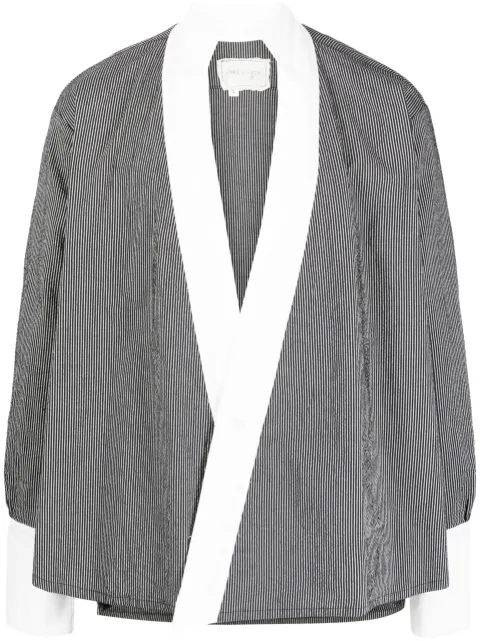 Greg Lauren stripe-print collarless shirt