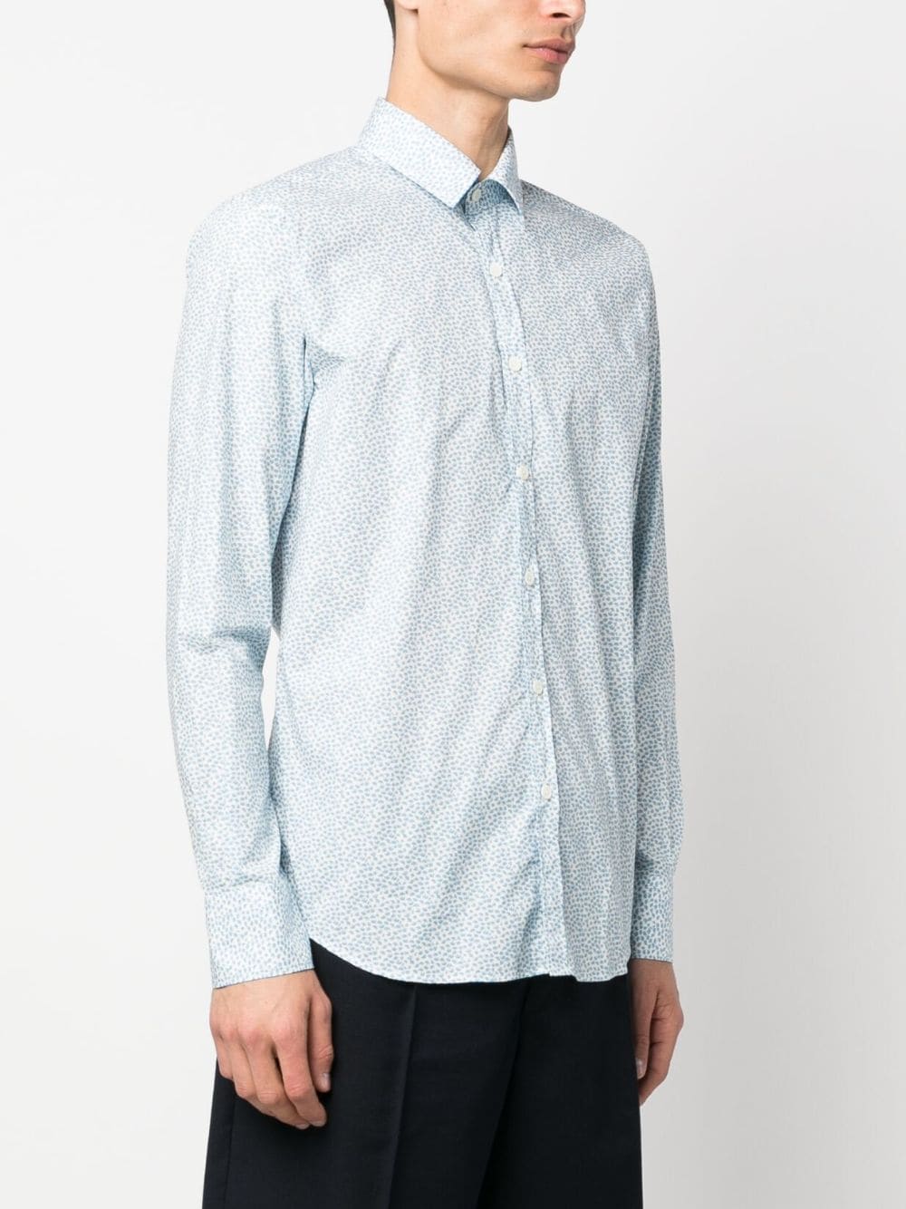 Shop Canali Micro-print Cotton Shirt In Blue