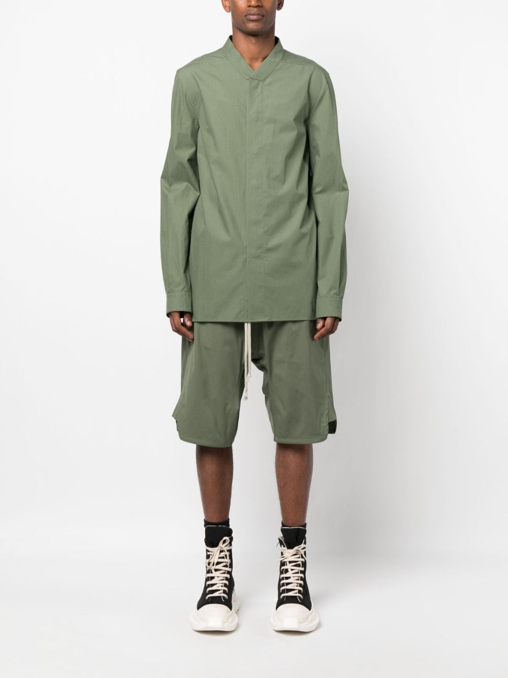 Rick Owens poplin band-collar cotton shirt - Groen