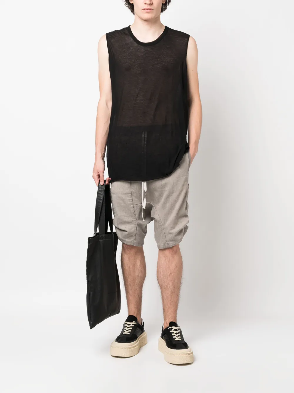 Boris Bidjan Saberi drawstring cotton drop-crotch shorts - Grijs
