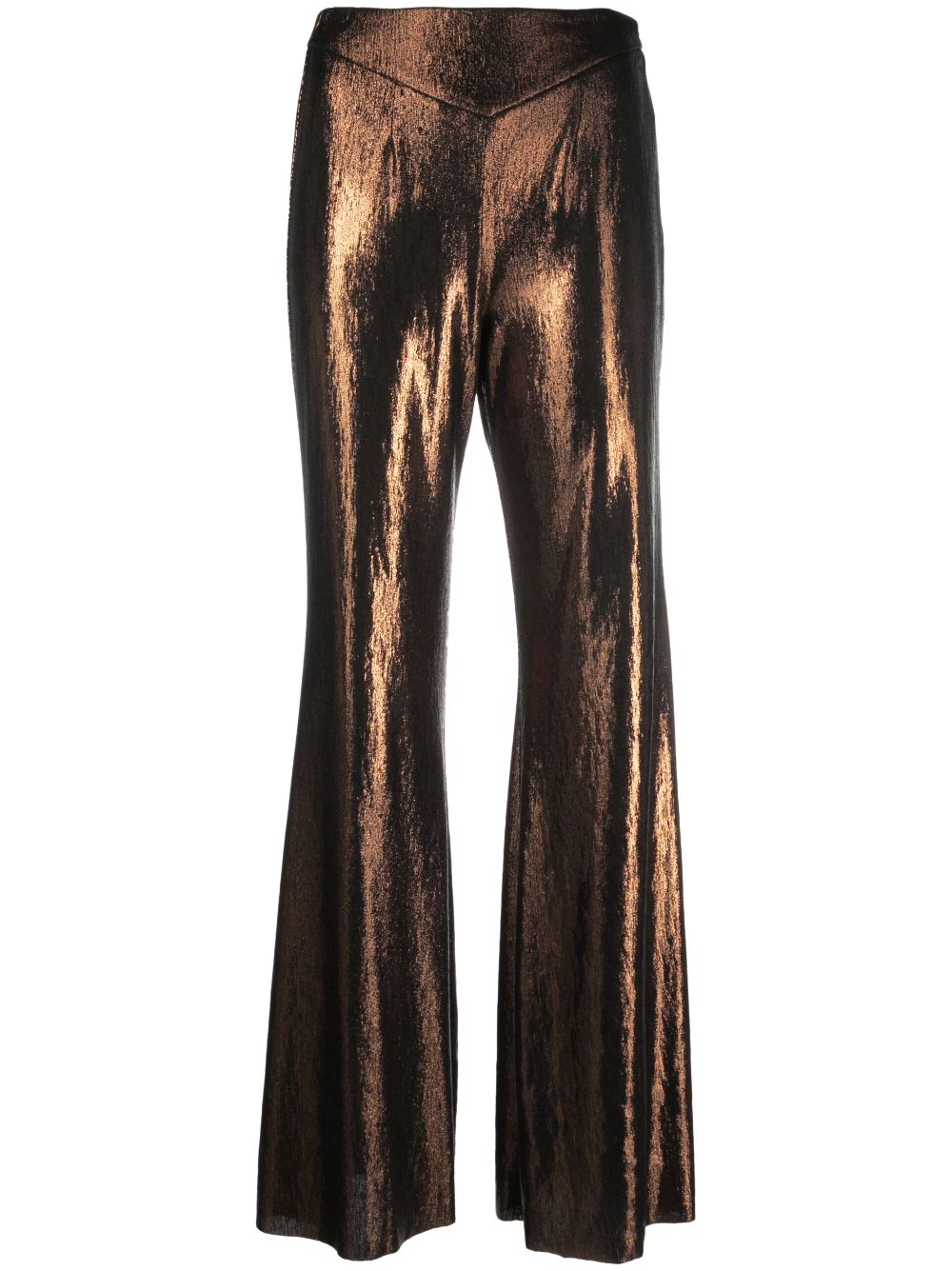 metallic-finish wide-leg trousers