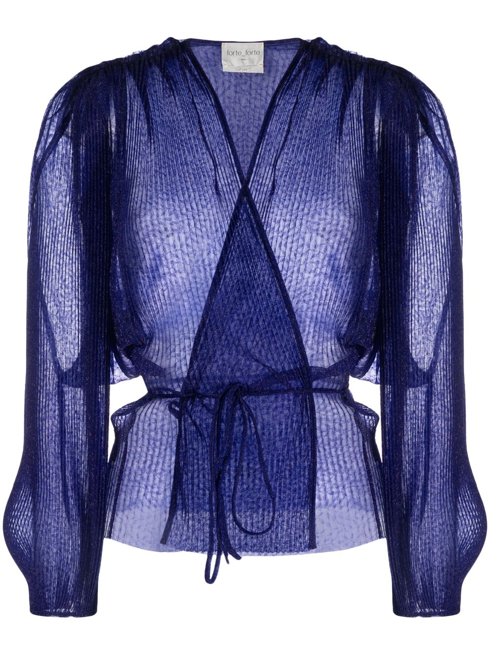 pleated long-sleeve wrap blouse