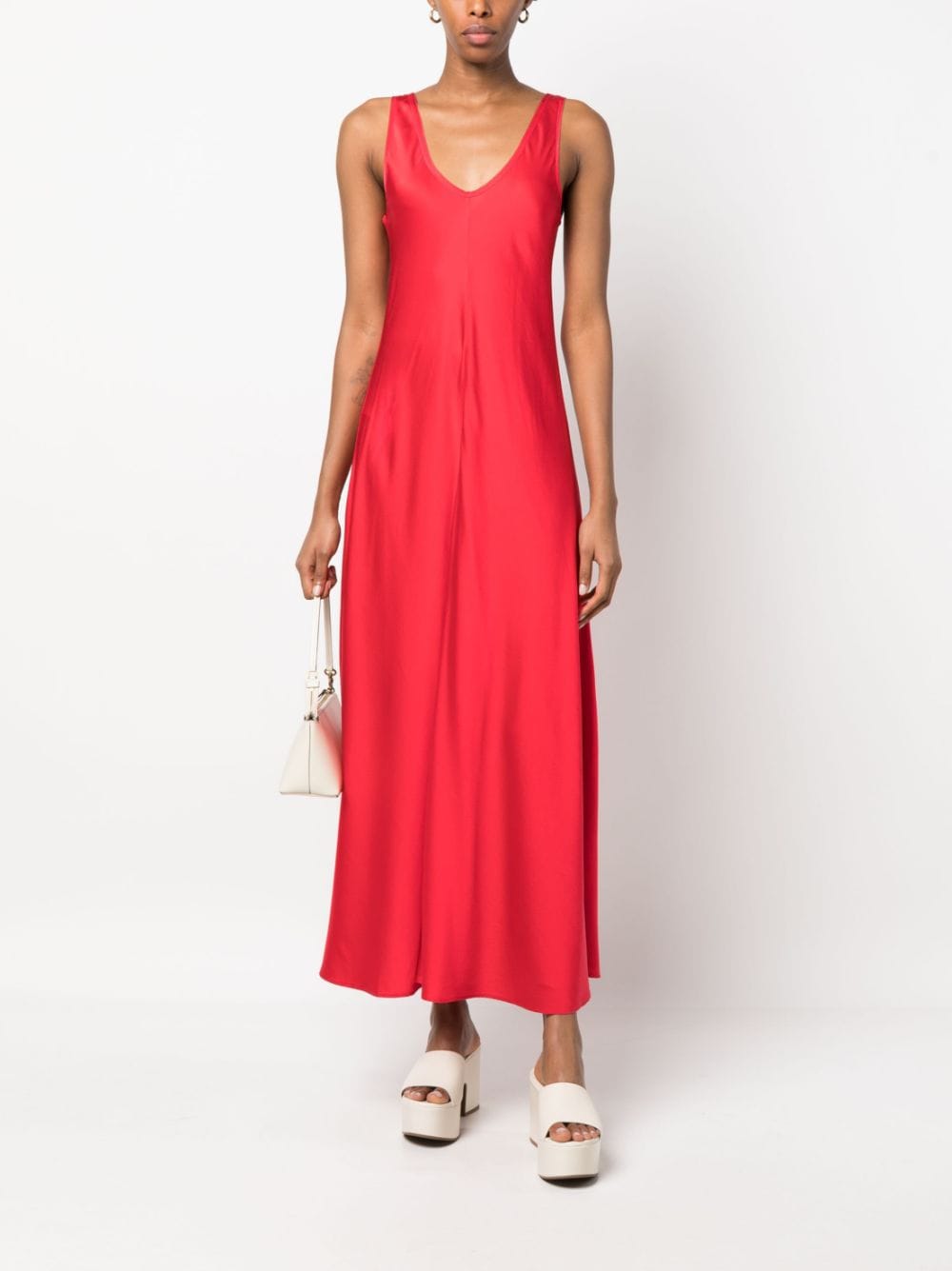 Shop Forte Forte V-neck Sleeveless Midi Dress In Red