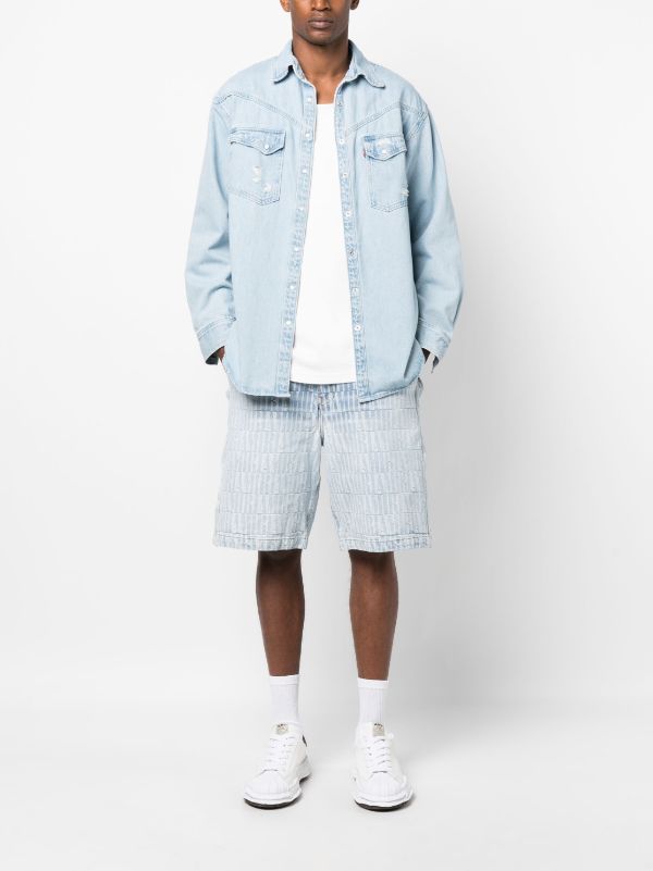 Logo Jacquard Denim Shirt in Blue - Amiri