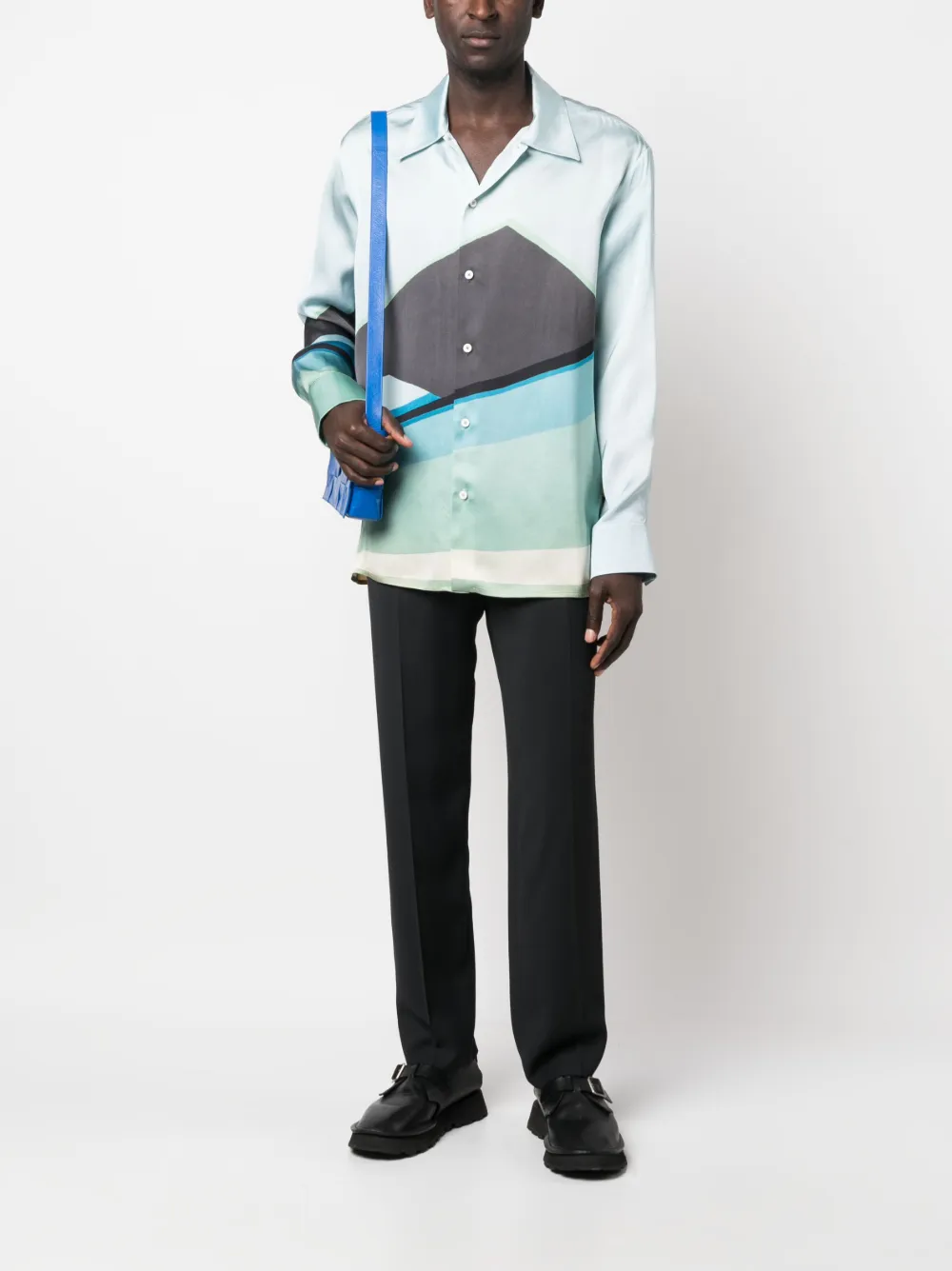 Jil Sander graphic-print long-sleeved shirt - Blauw