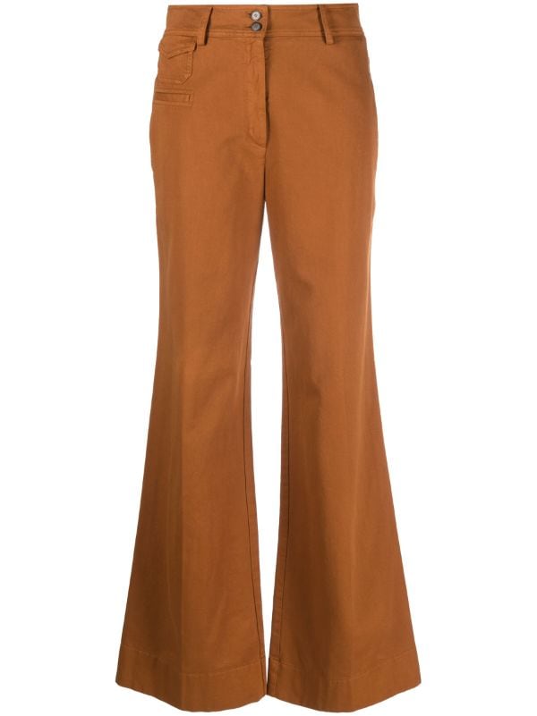 Brown High Waist Flare Trousers