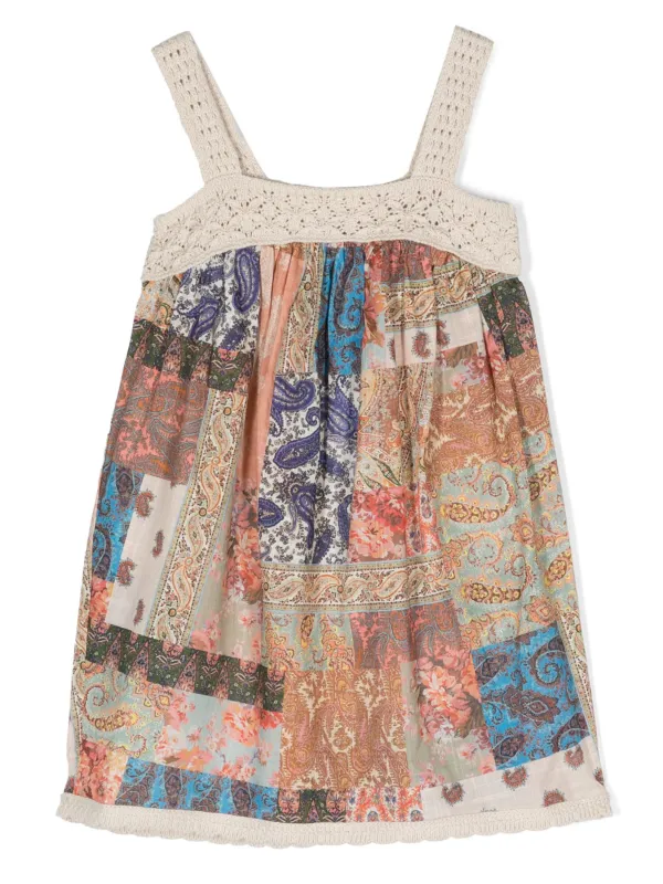 ZIMMERMANN Kids crochet-trim paisley-patchwork Dress - Farfetch