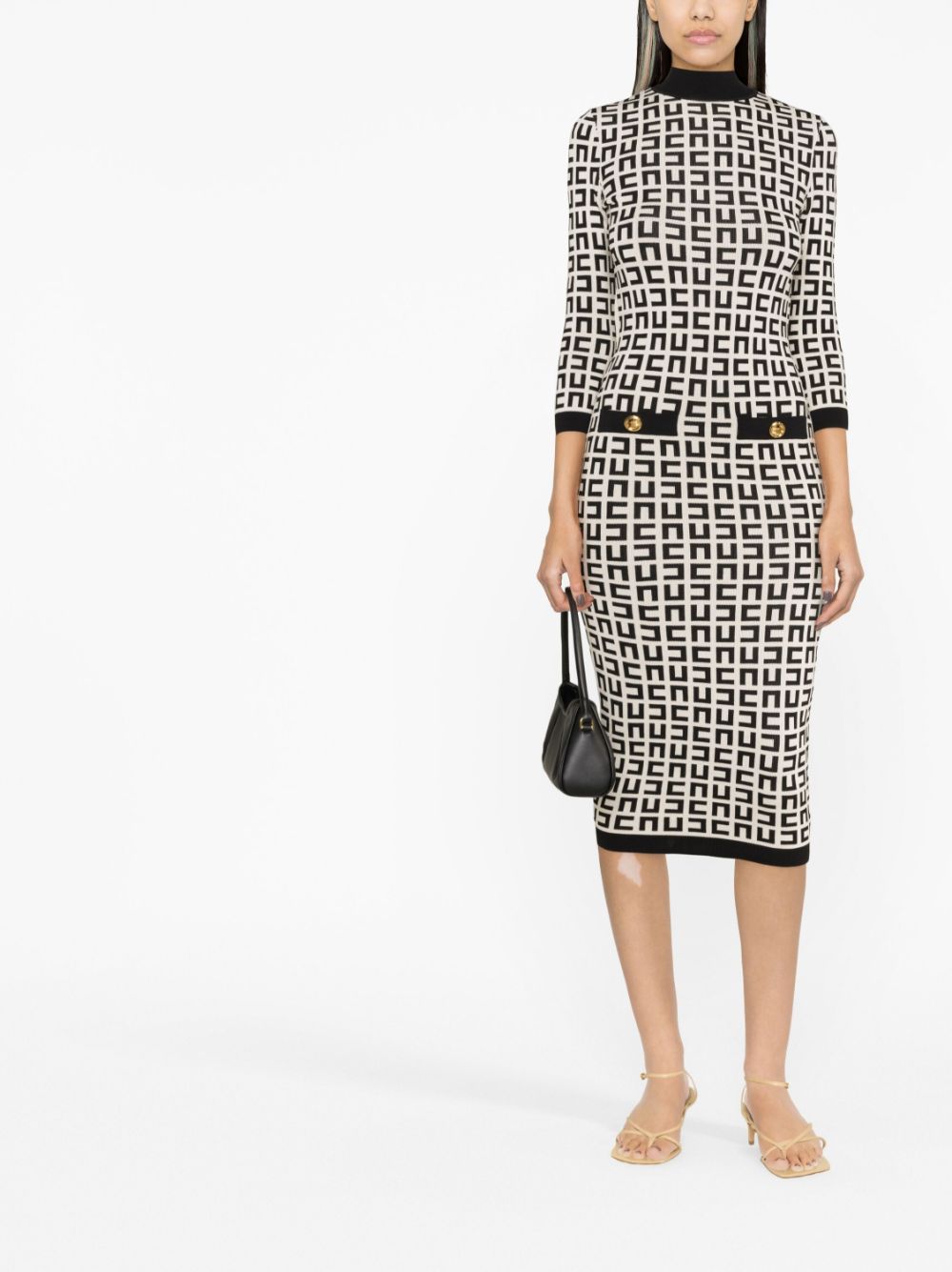 Elisabetta Franchi monogram-print cut-out midi dress - Wit