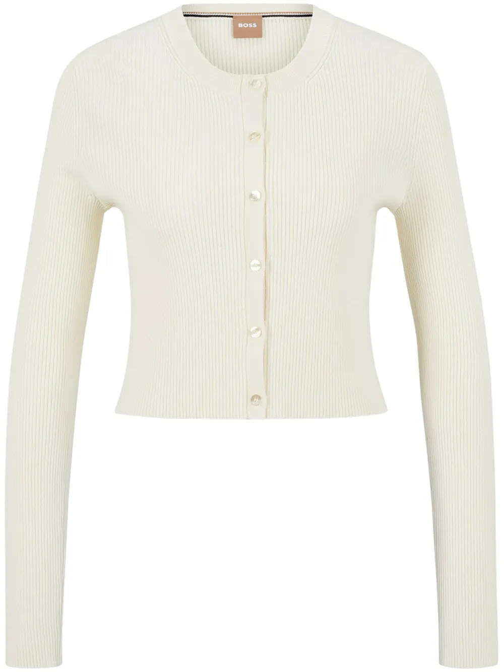 Hugo Boss Ribbed-knit Cardigan With Button Front In White