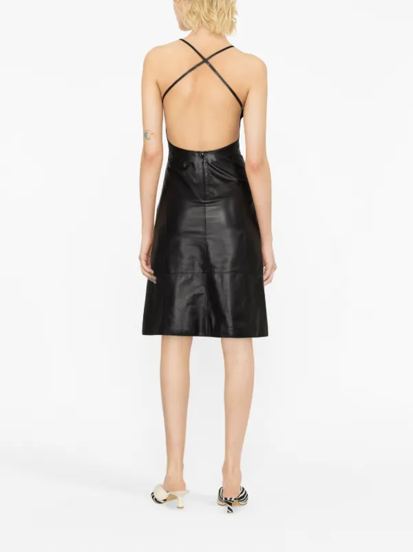 LOEWE logo-plaque Leather Midi Dress | Black | FARFETCH IL