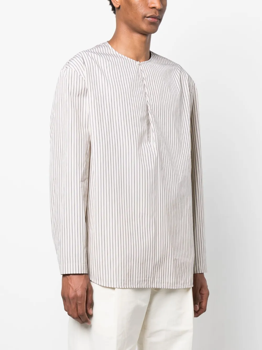 Shop Lemaire Gusset-detail Striped Shirt In Neutrals