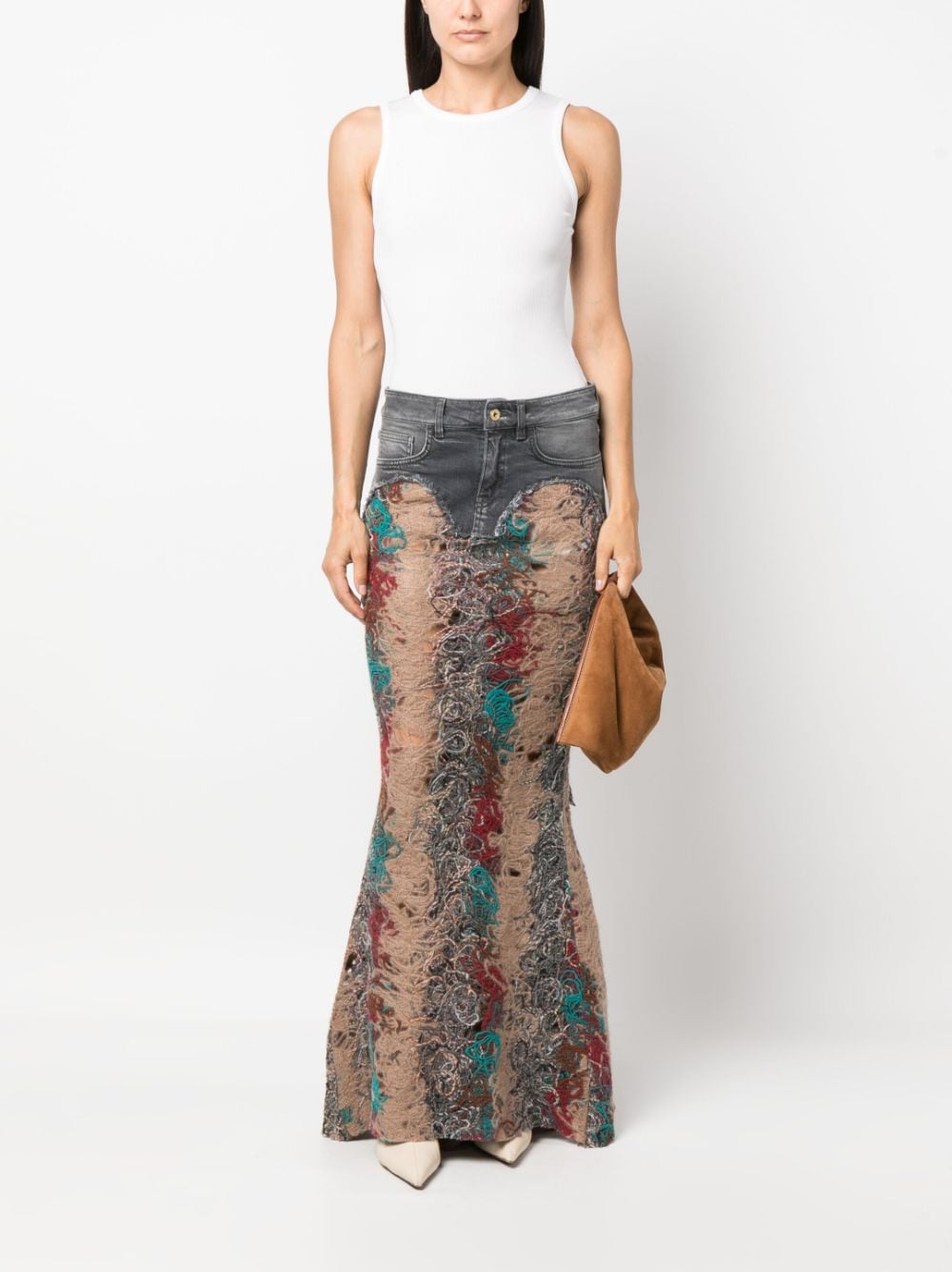 VITELLI distressed-effect DOOMBOH® mermaid skirt - Beige