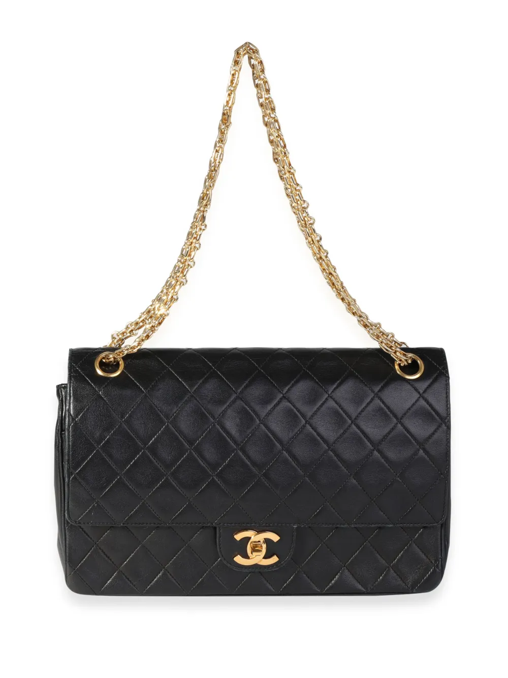 Chanel Vintage Lambskin Leather 2.55 Trapezoid Cc Medium Flap Bag in Black