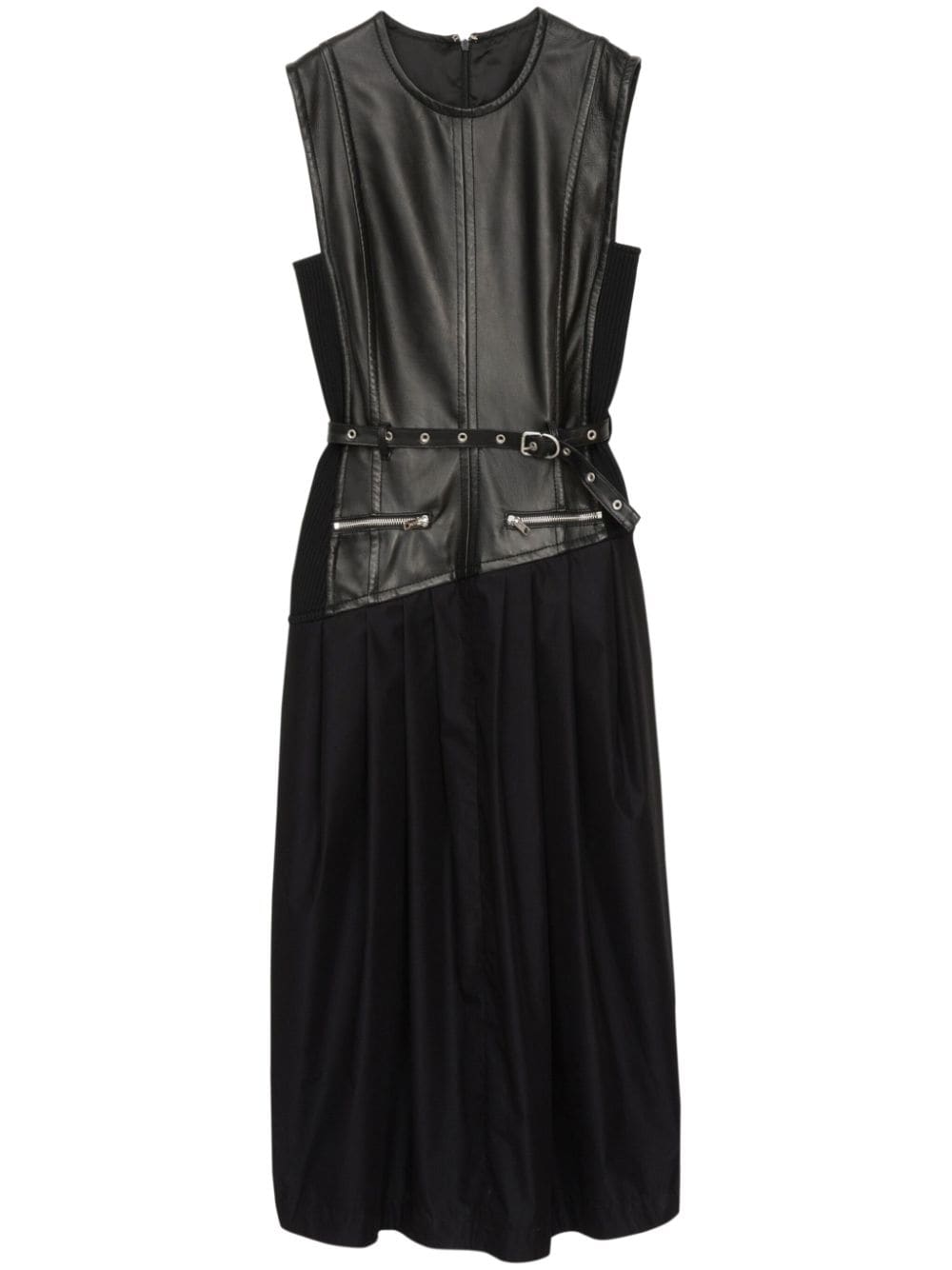 leather pleated midi dress