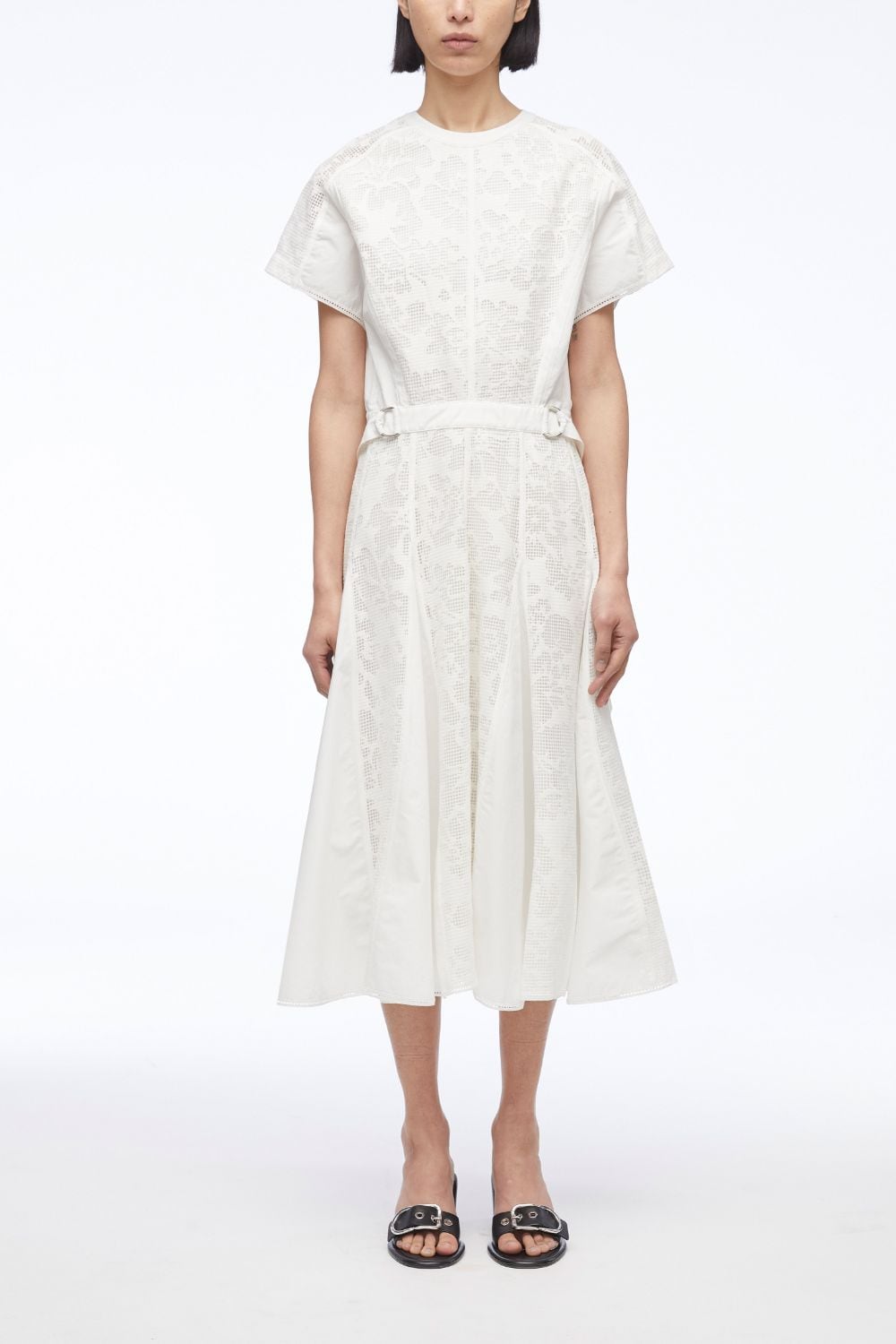 Bonded Lace Pleated Combo Dress in white | 3.1 Phillip Lim Official Site