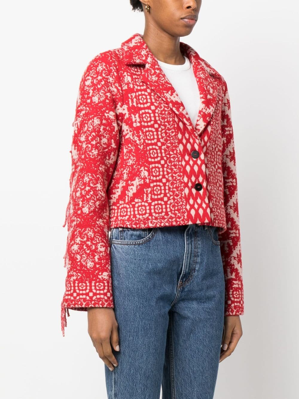 Shop Forte Forte Clio Jacquard Fringed Jacket In Red