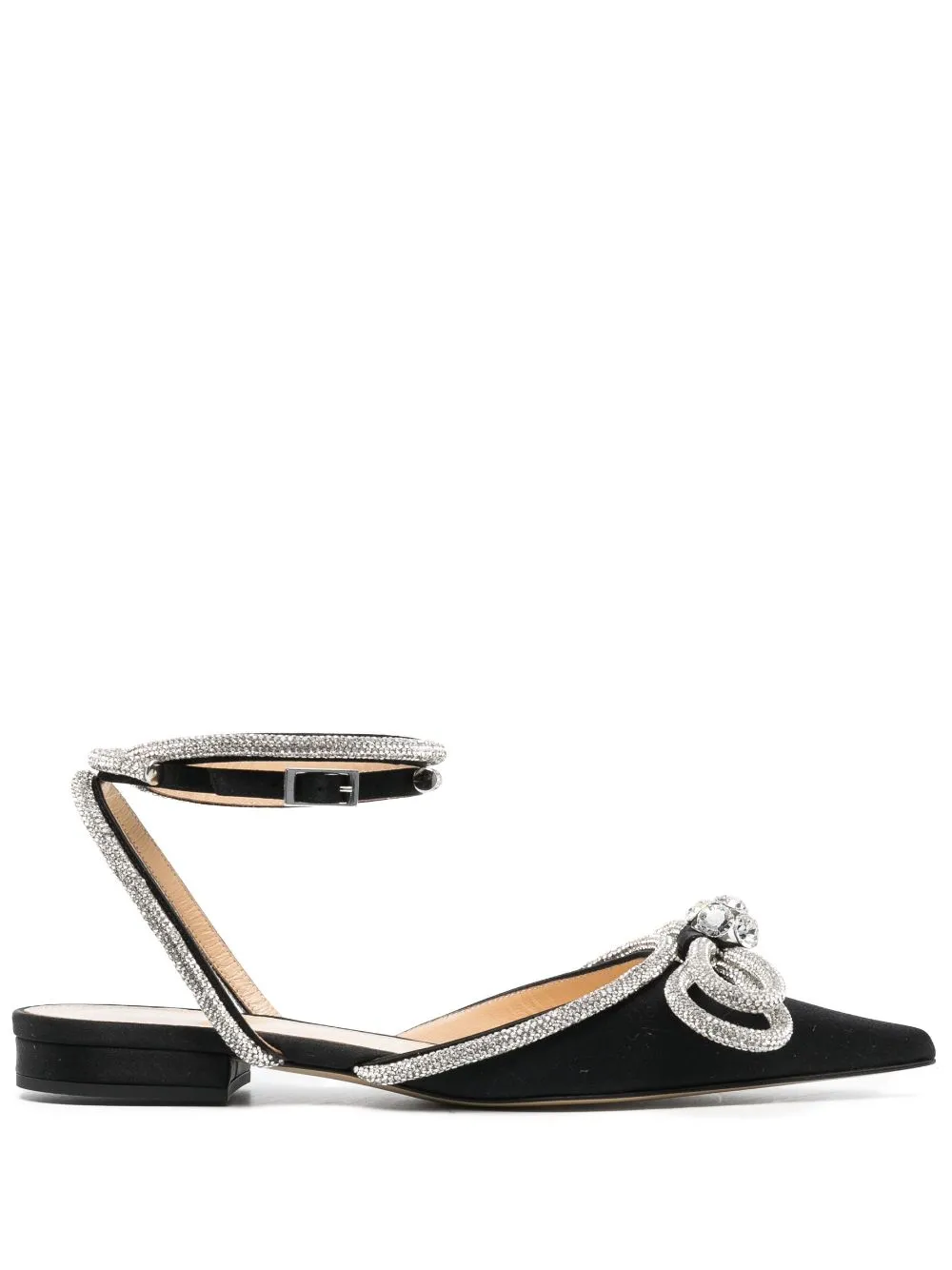 Mach&mach Double Bow Satin Ballerina Shoes In Black