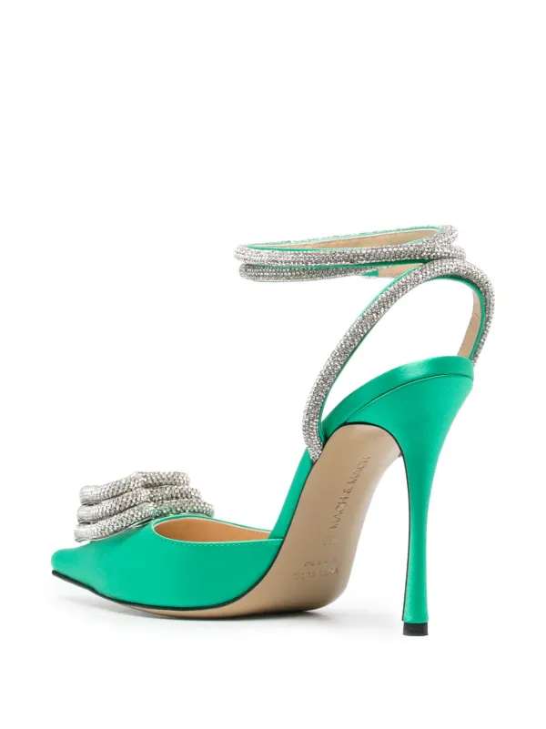 MACH & MACH Triple Heart 105mm Satin Pumps | Green | FARFETCH