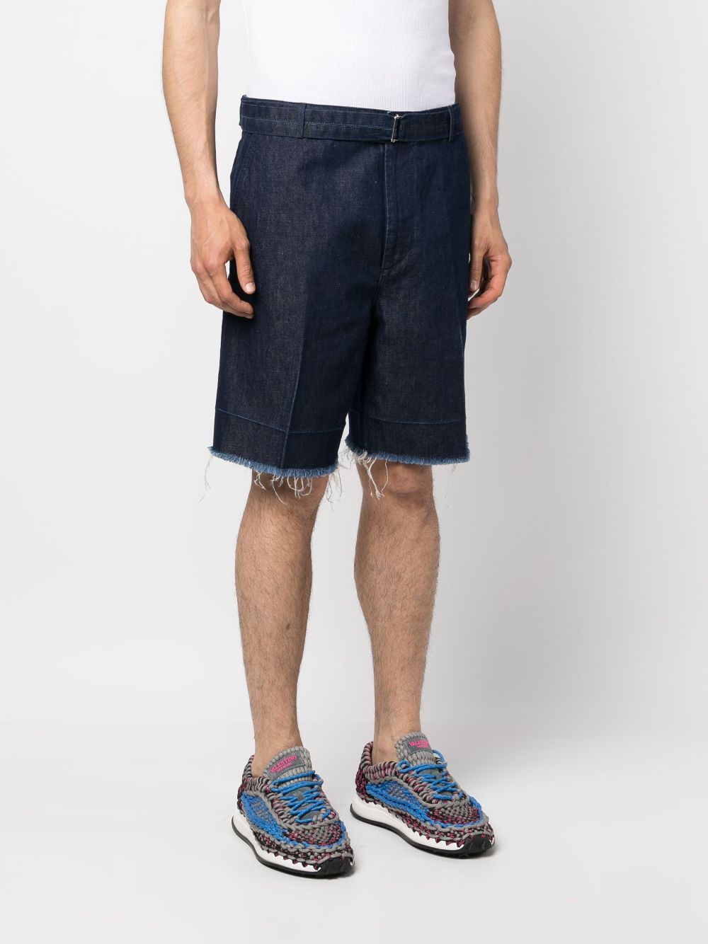 Shop Lanvin Frayed Denim Shorts In Blue
