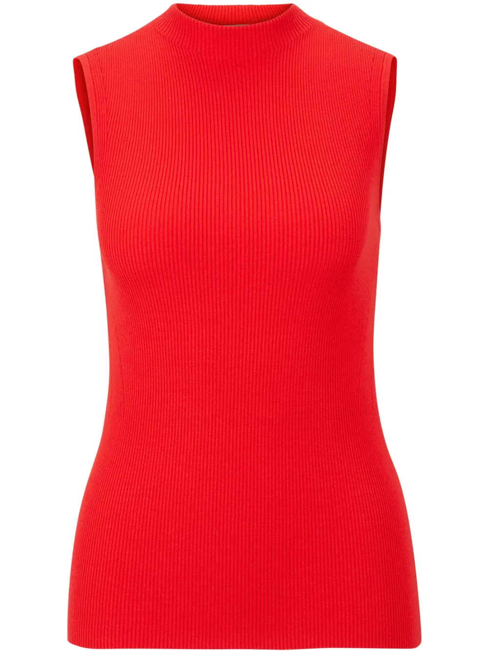 Hugo Boss Sleeveless Mock-neck Top With Ribbed Structure In Red