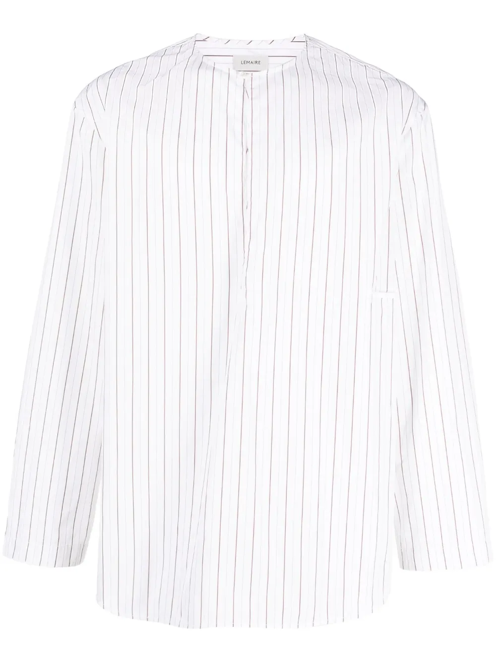 Lemaire Stripe-print Cotton Shirt In Mu010 White/ Brown/ Beige