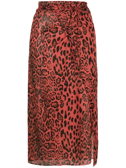 leopard-print wrap midi skirt