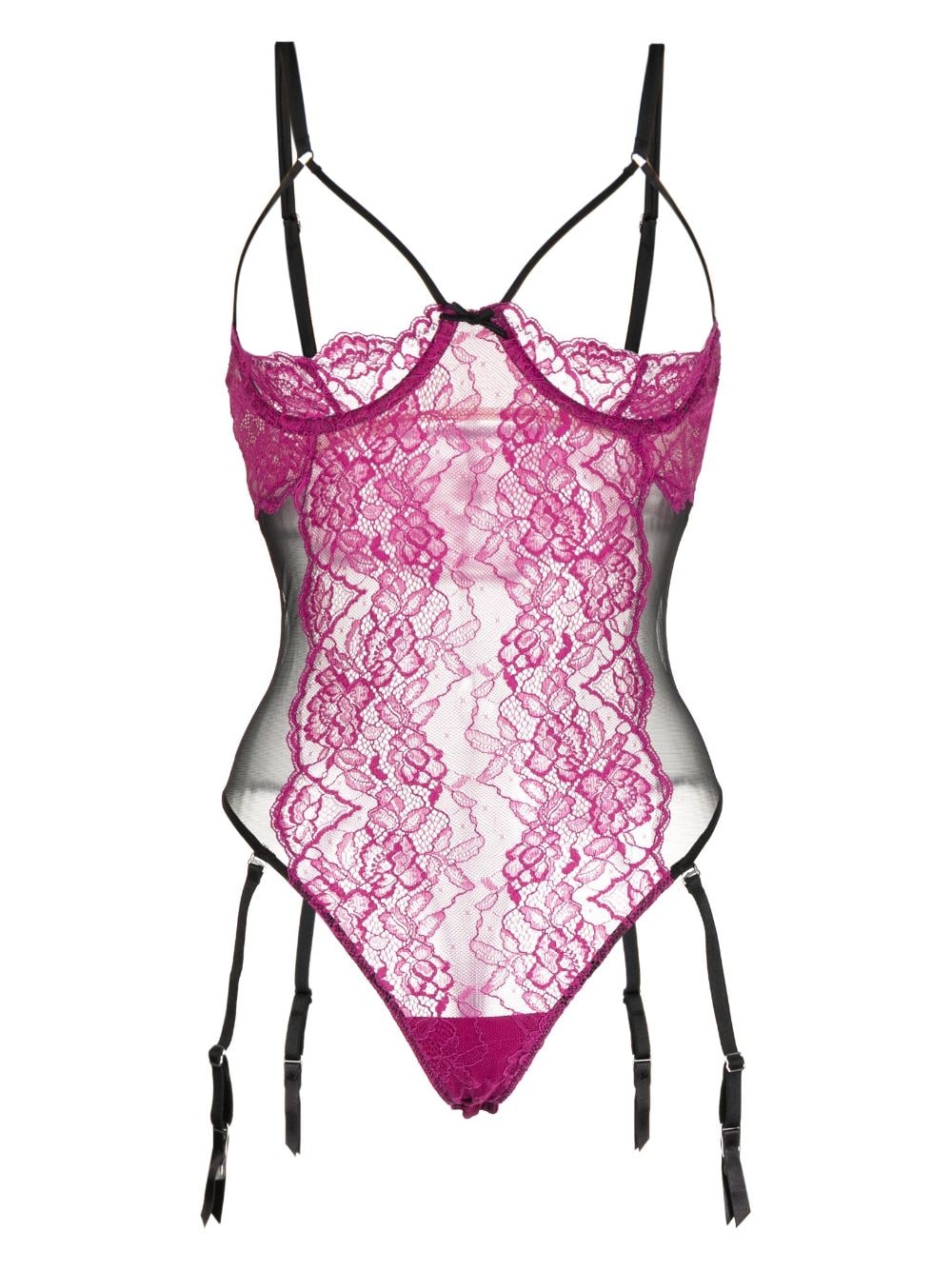 Fleur Du Mal Roxy Peekaboo Garter Bodysuit In Magenta