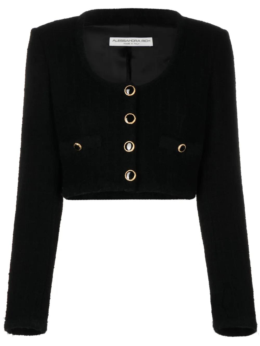 Shop Alessandra Rich Cropped Bouclé Jacket In Black