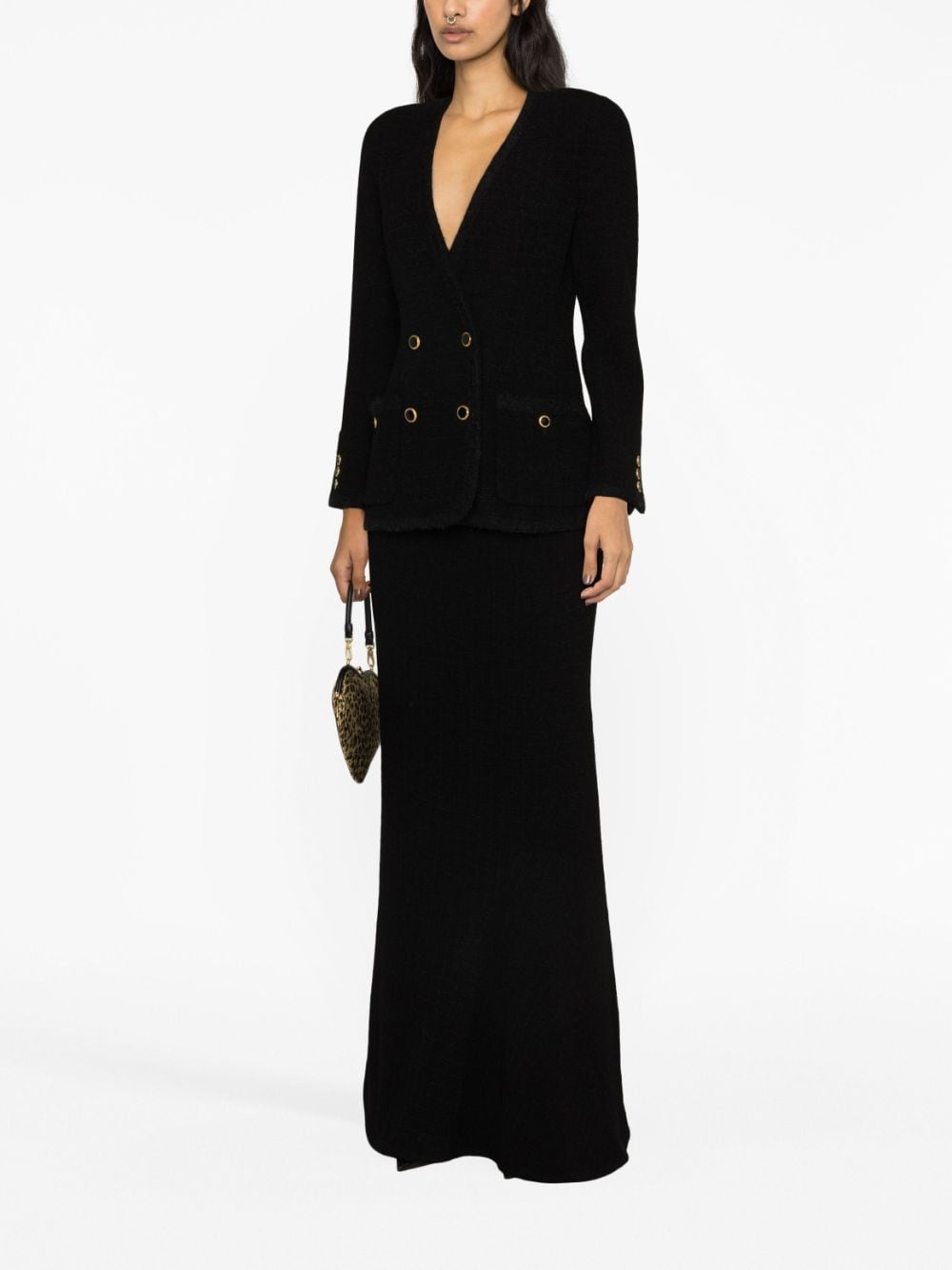 Shop Alessandra Rich Double-breasted Tweed Blazer In Schwarz