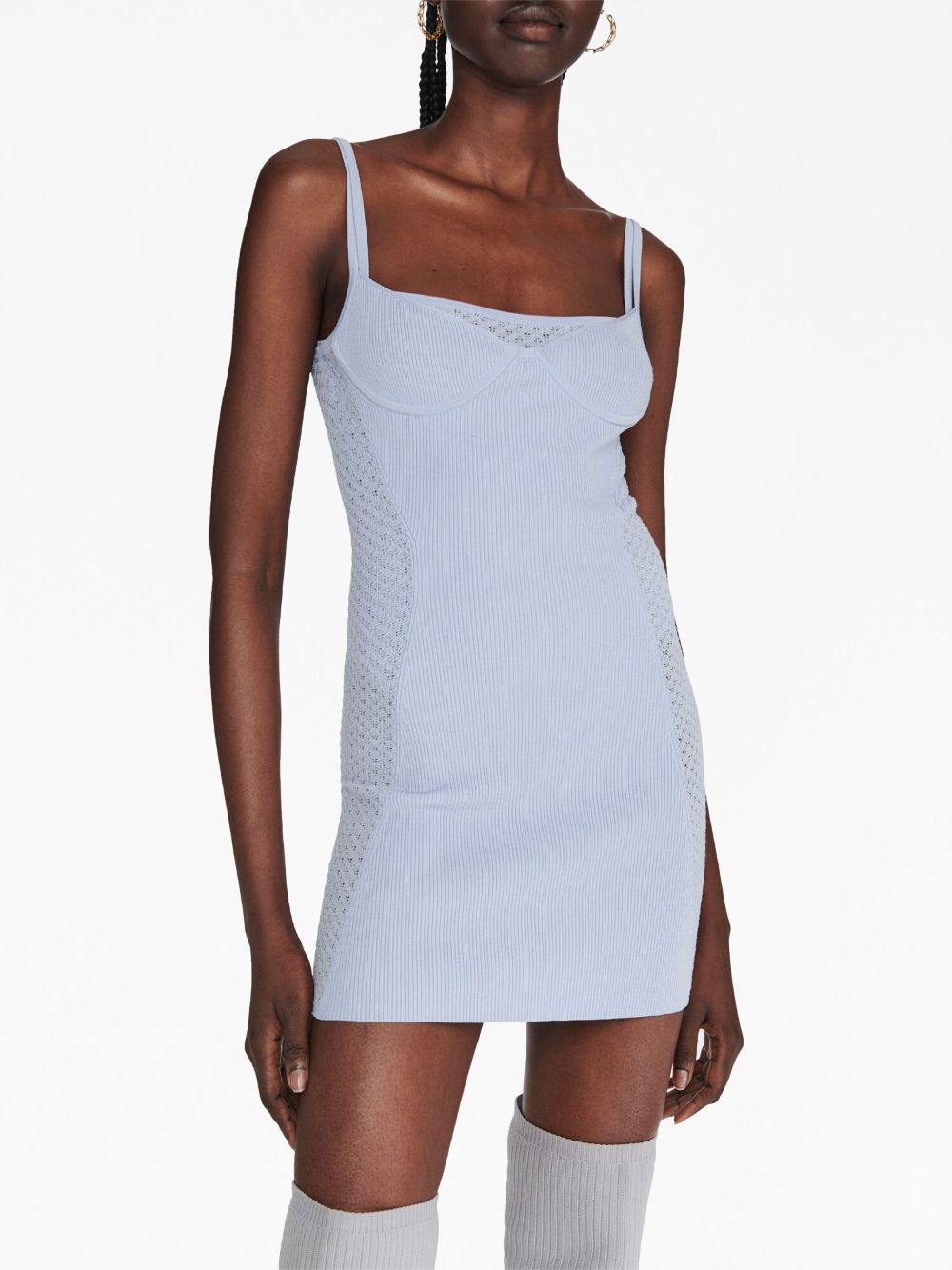Shop Dion Lee Serpent Lace-panel Ribbed-knit Minidress In Blue
