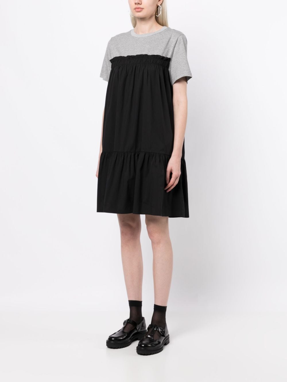Shop B+ab Short-sleeve Panelled Minidress In Grey