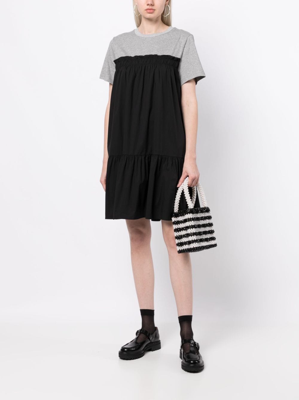 Shop B+ab Short-sleeve Panelled Minidress In Grey