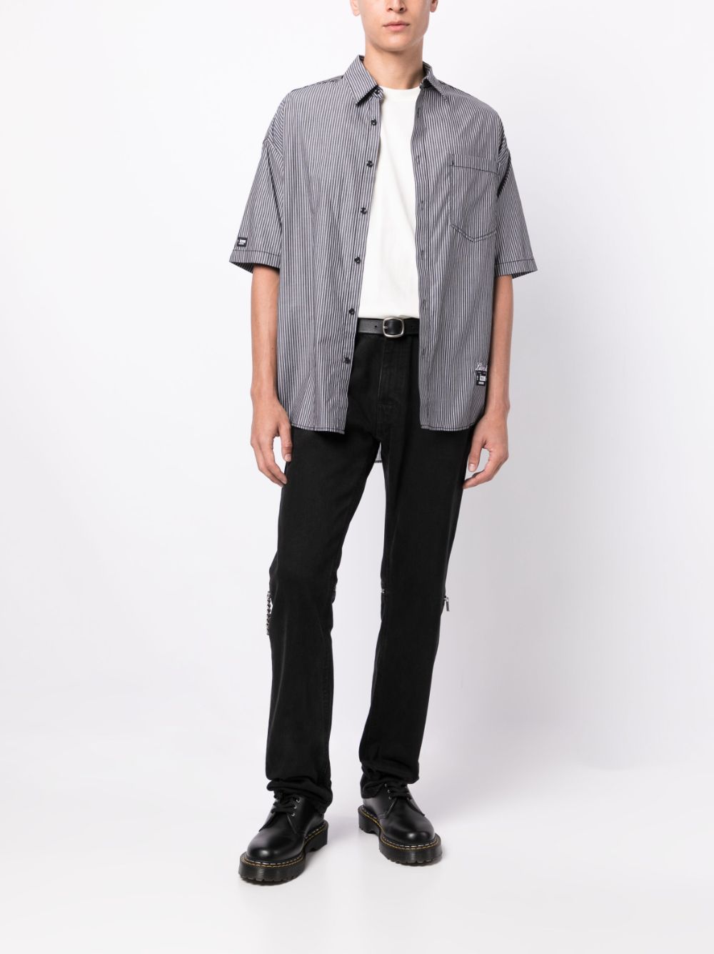 izzue vertical-stripe cotton shirt - Grijs