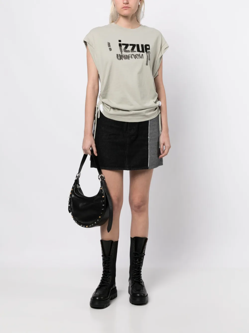 Shop Izzue Logo-patch Denim Skirt In Black