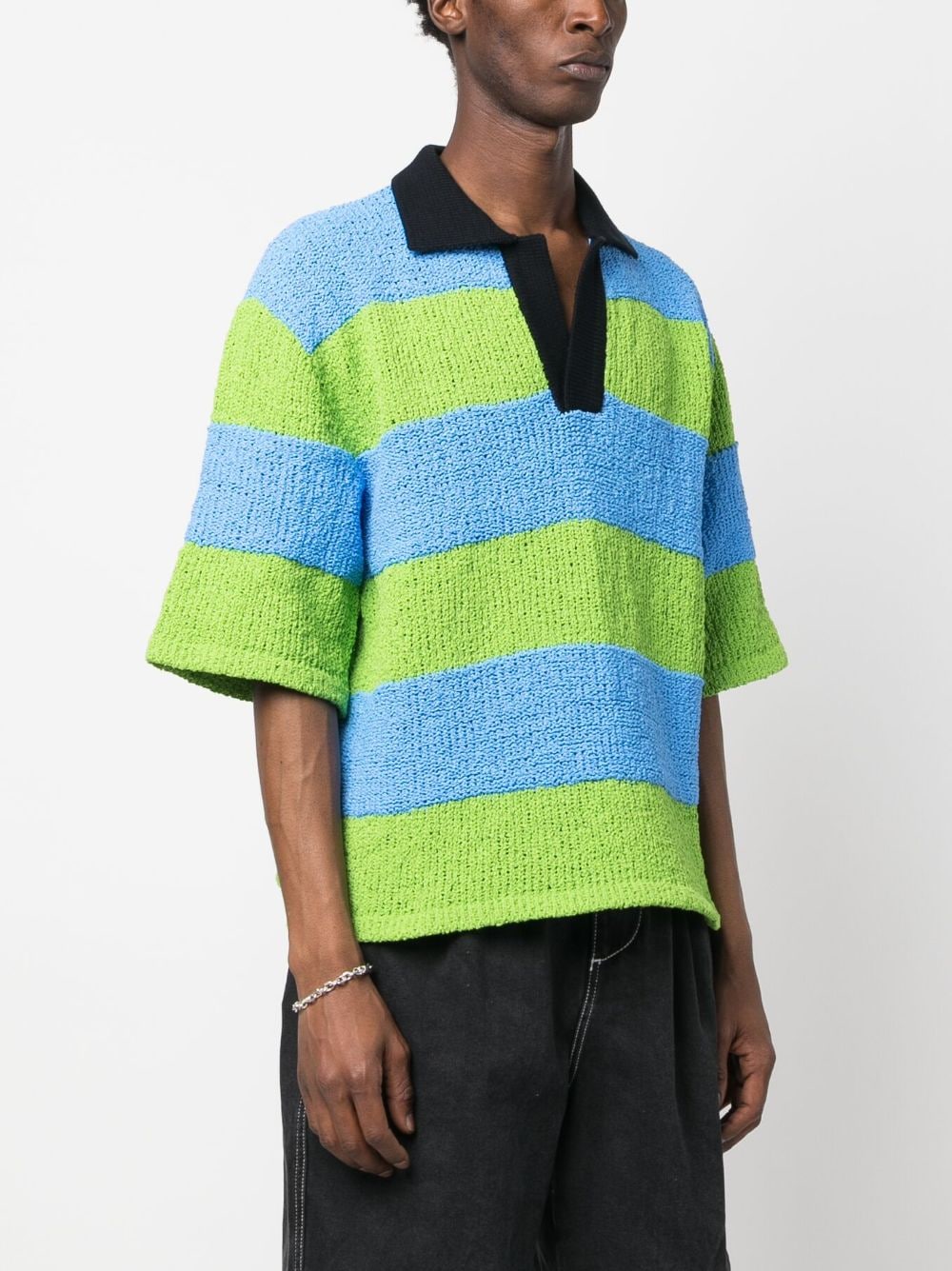 Shop Sunnei Striped Knitted Polo Shirt In Blue