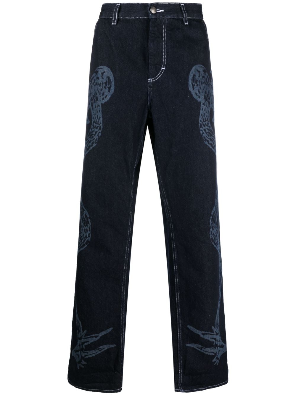 etched denim wide-leg jeans