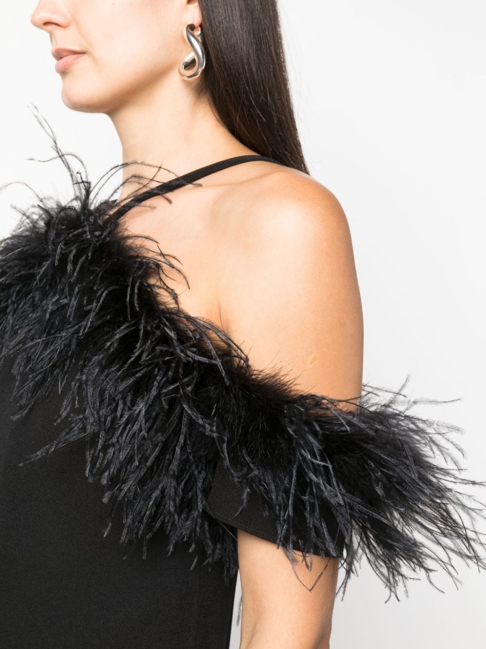 Shop P.a.r.o.s.h Abito Feather-detail Dress In Black