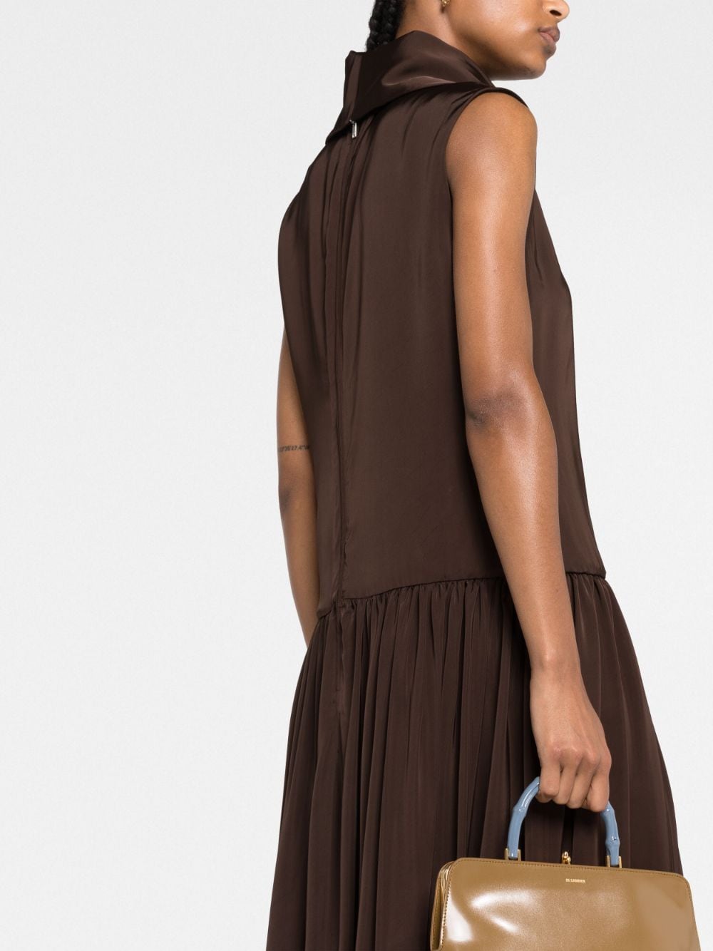 Shop Jil Sander Drop-waist Jersey Dress In Brown