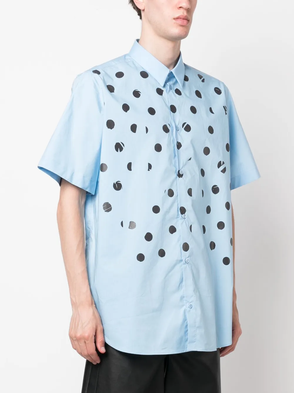  Raf Simons Polka Dot Print Cotton Shirt - Blue 
