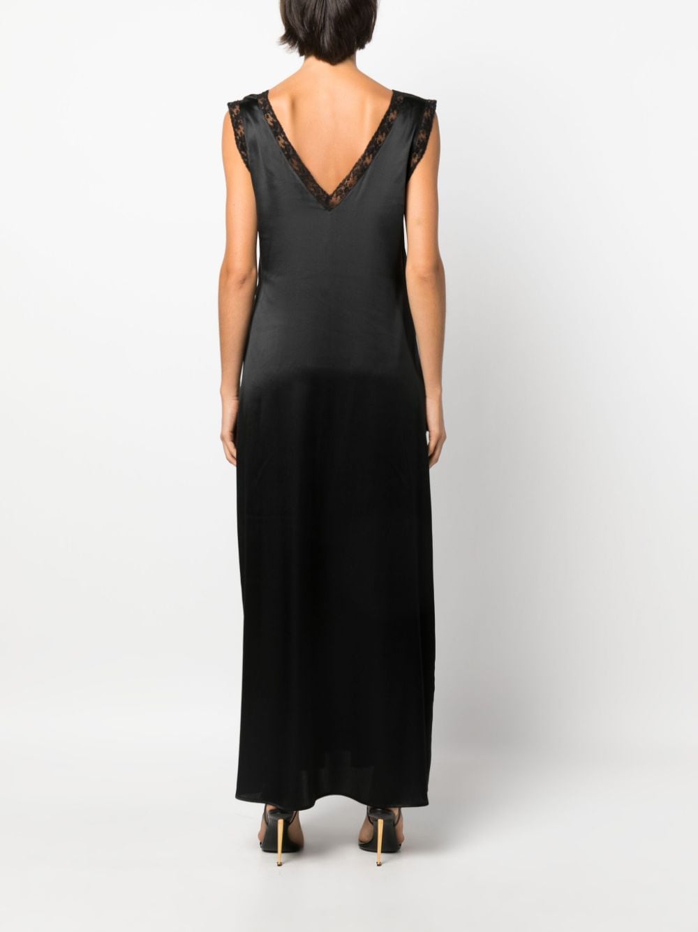 Shop P.a.r.o.s.h Lace-detail Slip Maxi Dress In Black