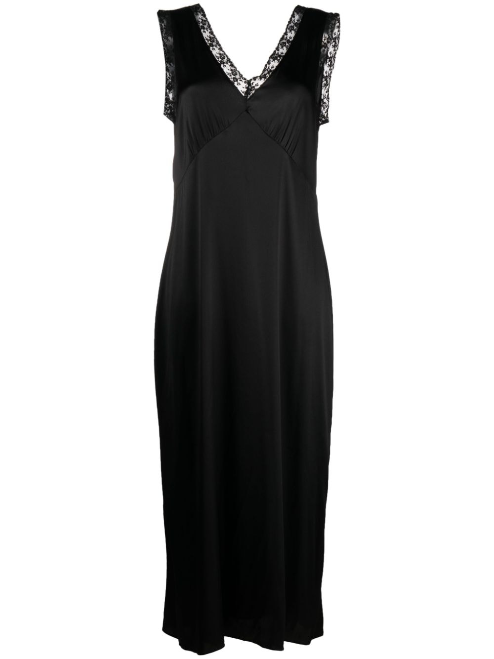 P.a.r.o.s.h. Lace-detail Slip Maxi Dress In Black