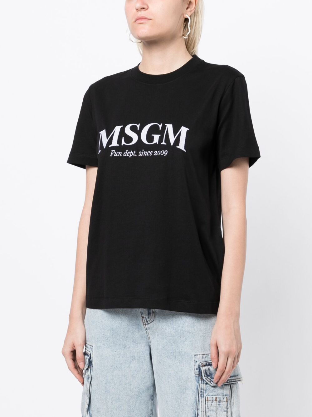 Shop Msgm Embroidered-logo Cotton T-shirt In Black