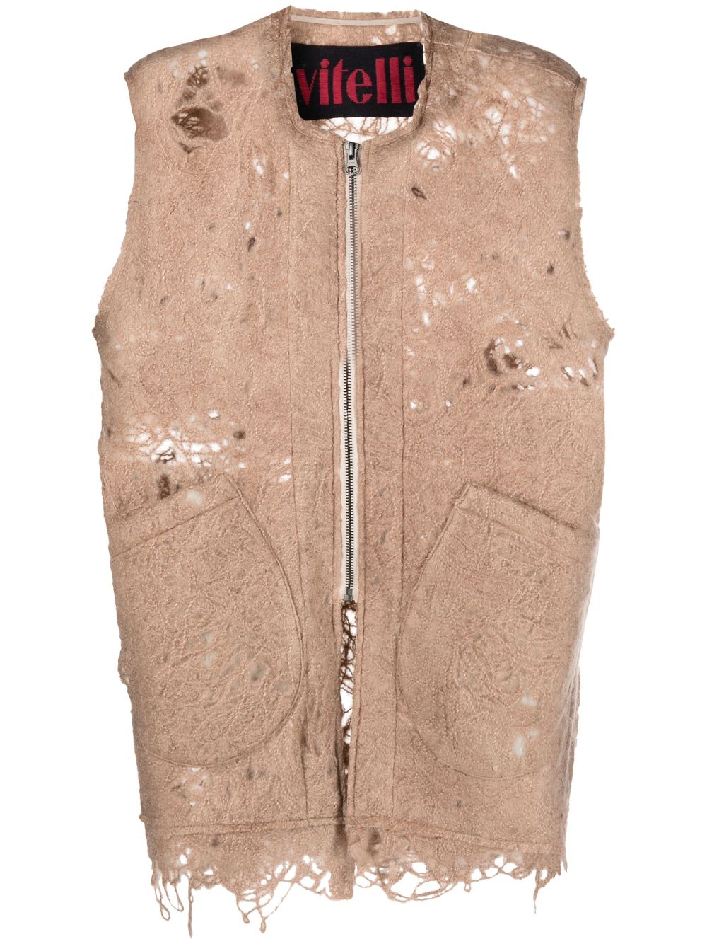 distressed-effect zip-up vest