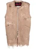VITELLI distressed-effect zip-up vest - Neutrals