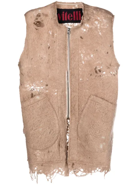 VITELLI distressed-effect zip-up vest